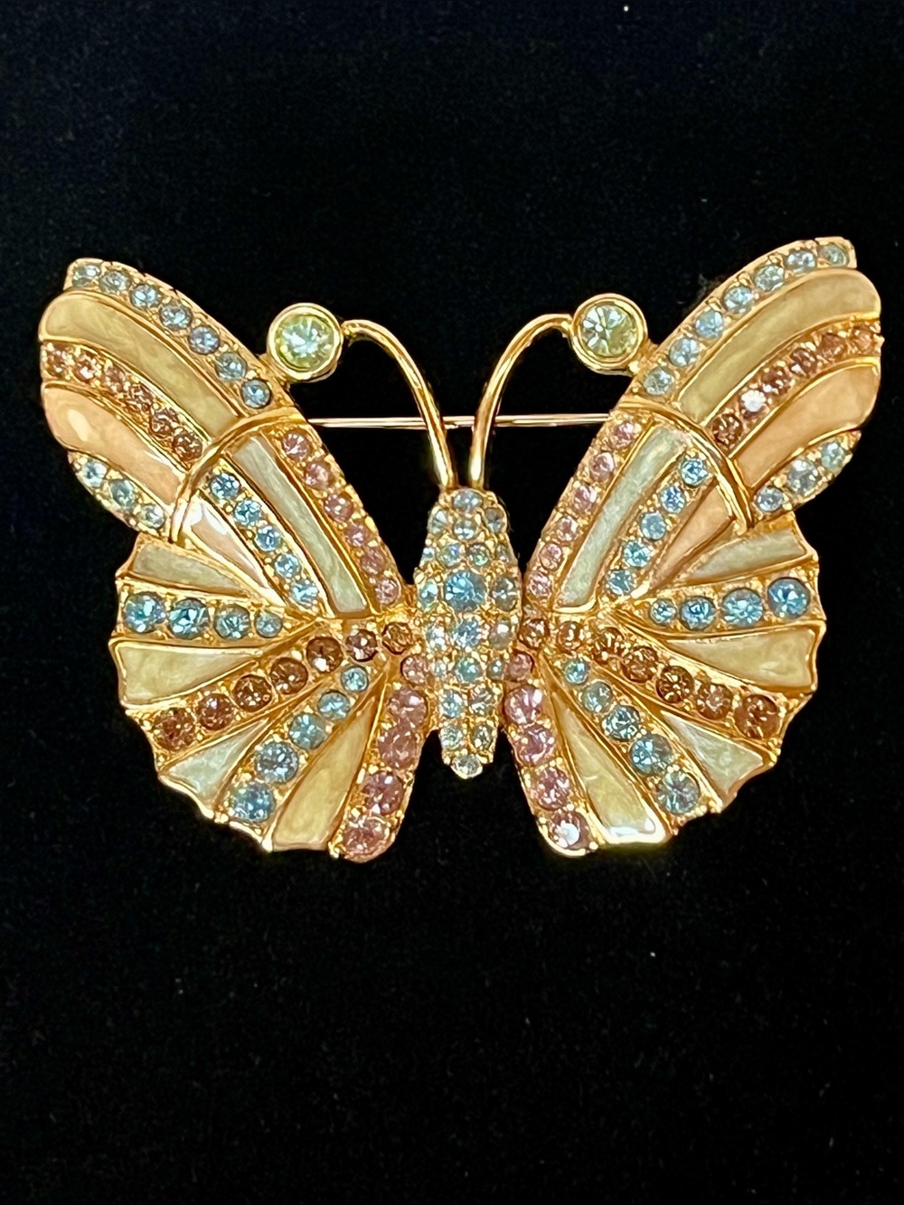 Vintage Signed Swarovski Multi-Color Crystal Enamel Butterfly Brooch Pin with Ce